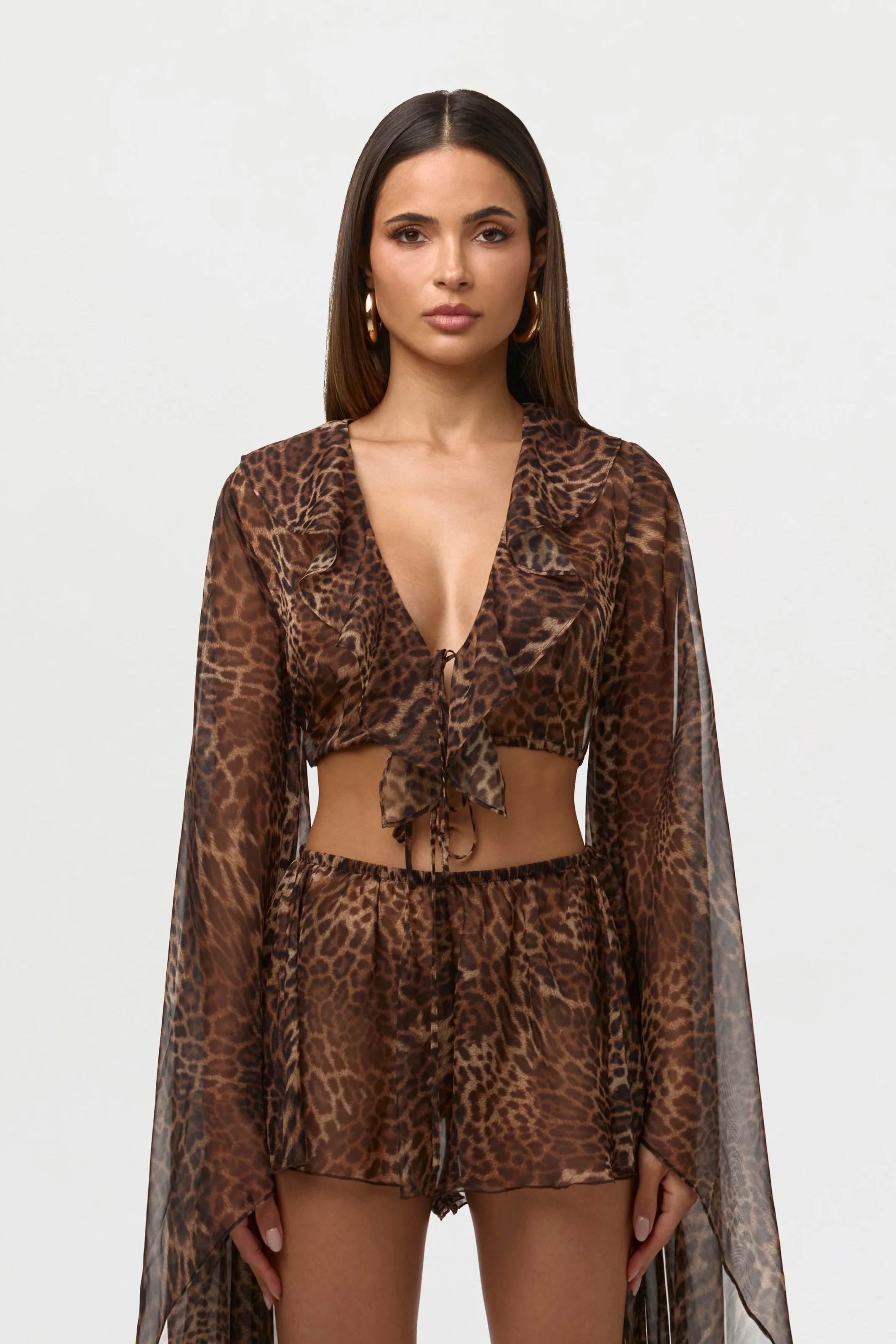 Chiffon Print Tie Crop Top - Image 6