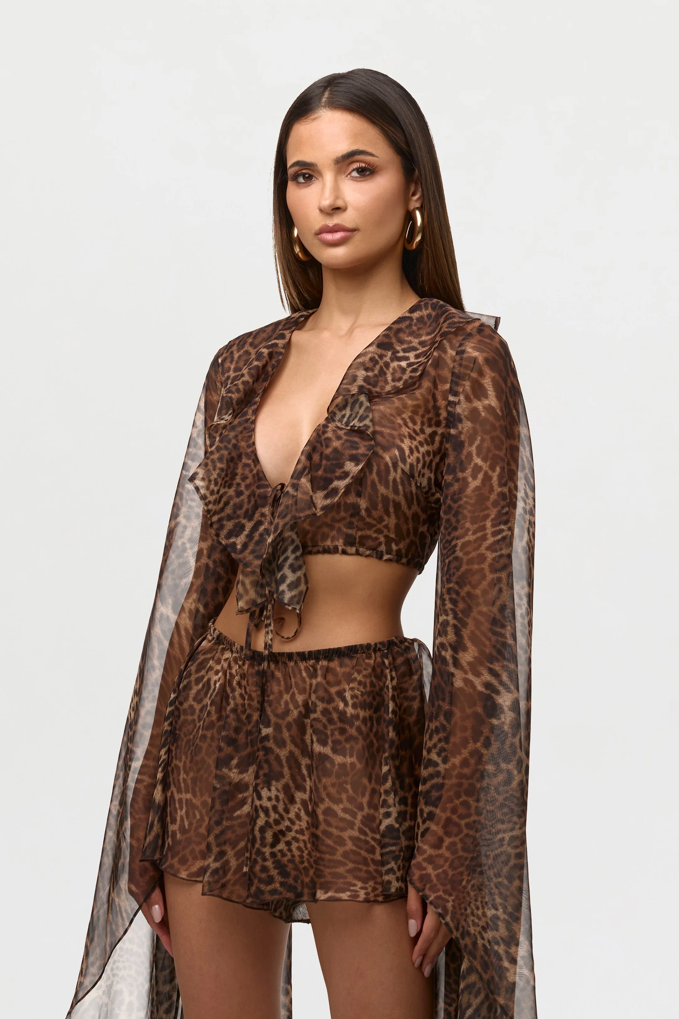 Chiffon Print Tie Crop Top - Image 8