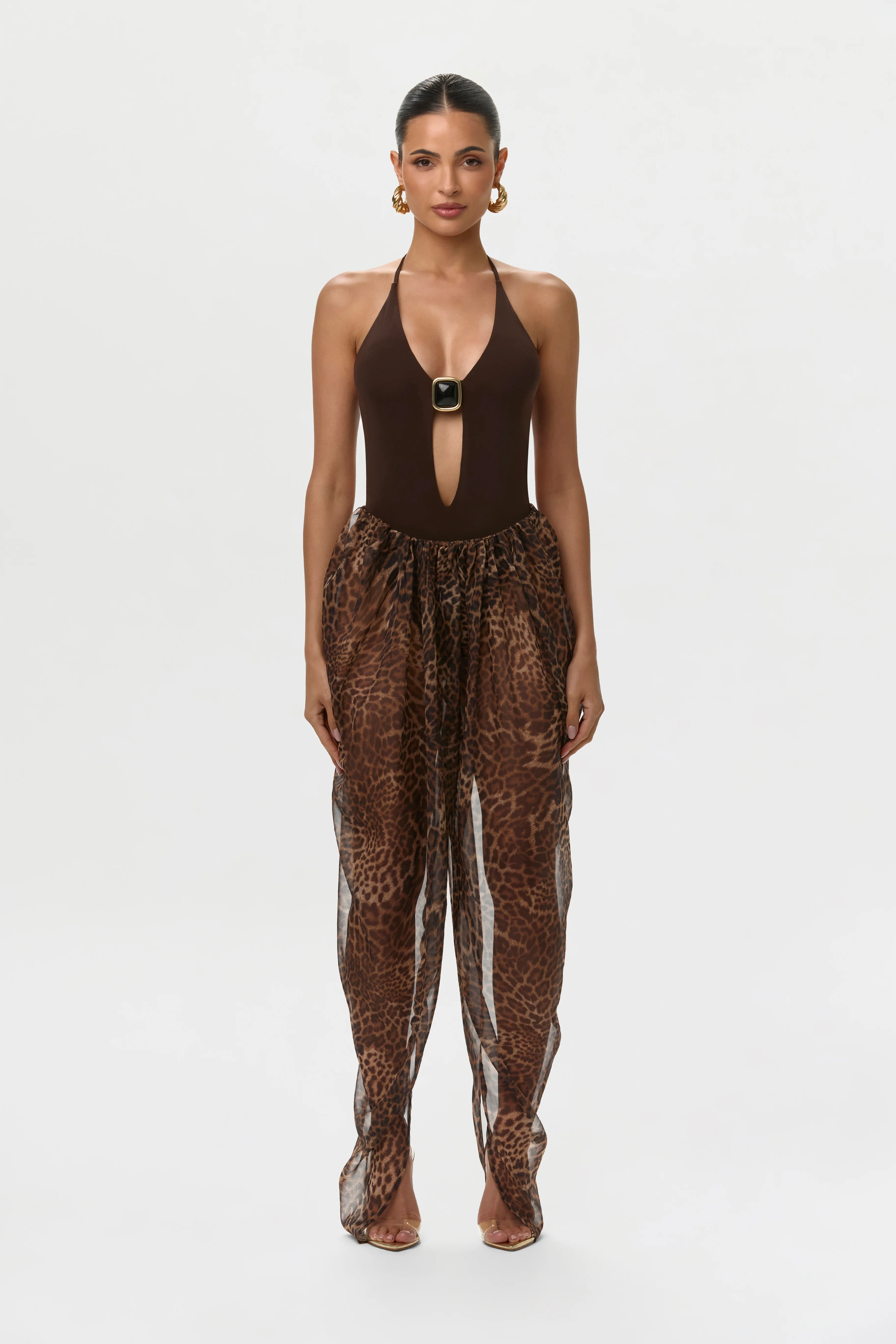Chiffon Print Shirred Pants - Image 2