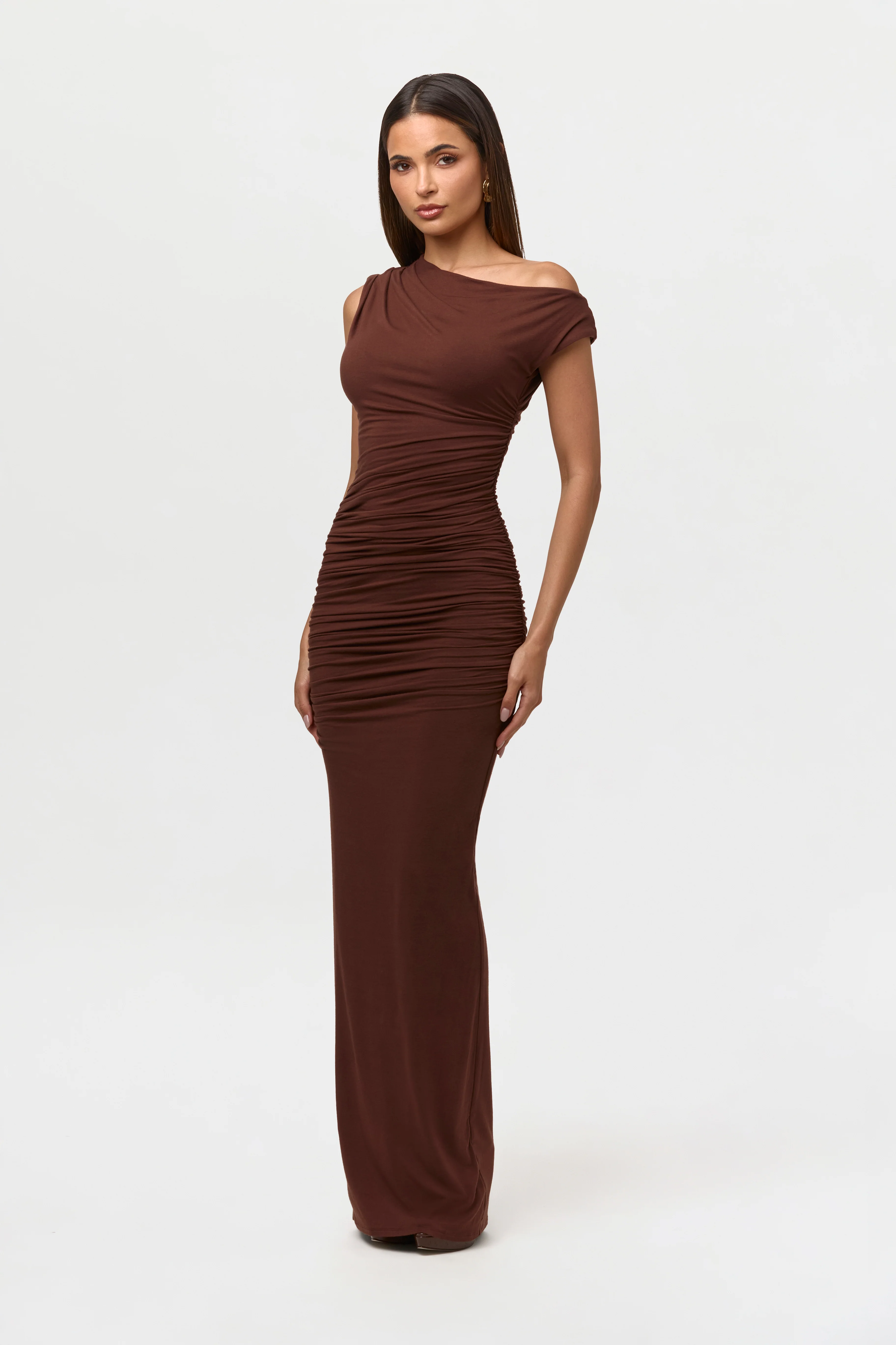Smooth Off-Shoulder Ruched Maxi Dress - Image 2