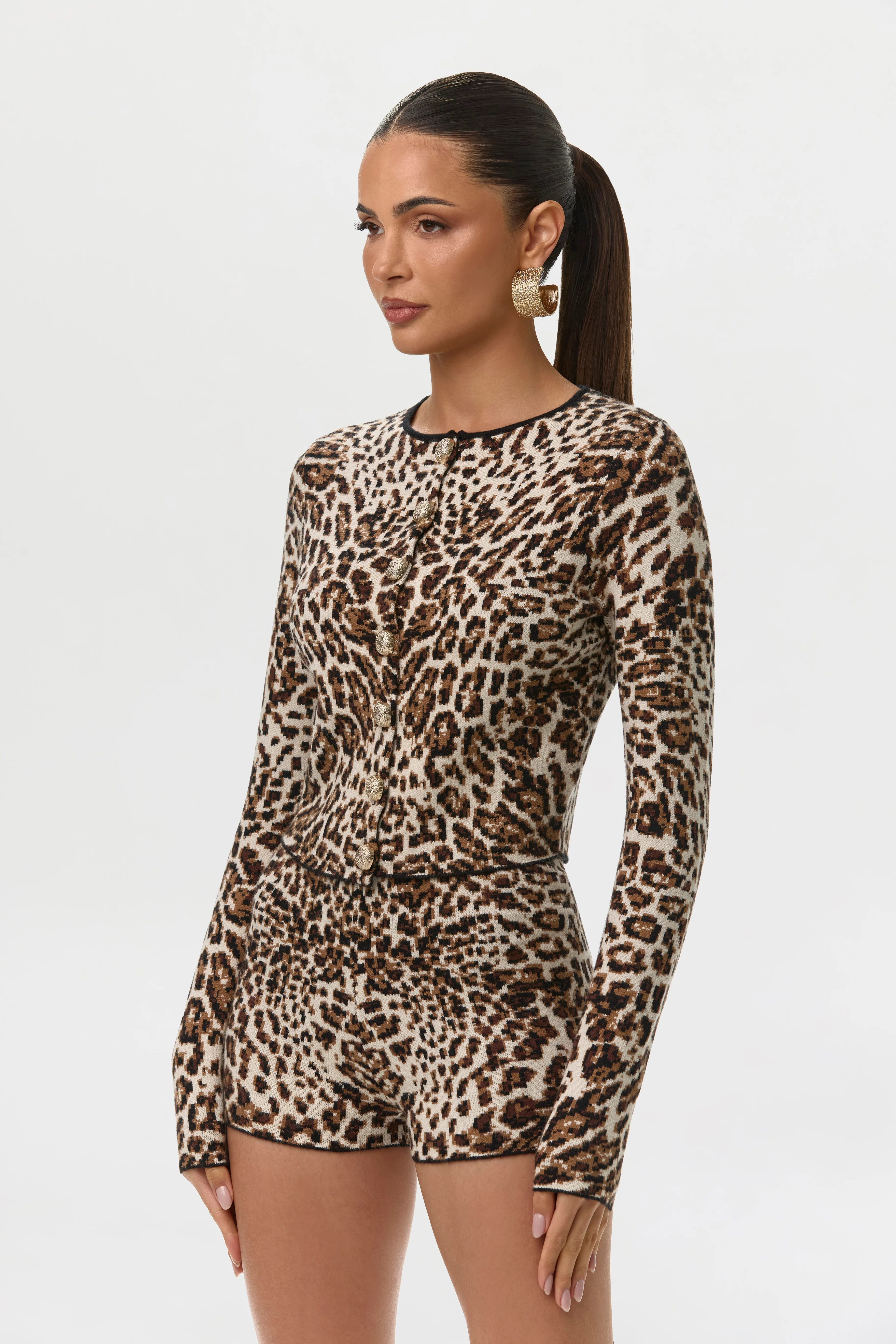 Knit Leopard Jacquard Shorts - Image 3