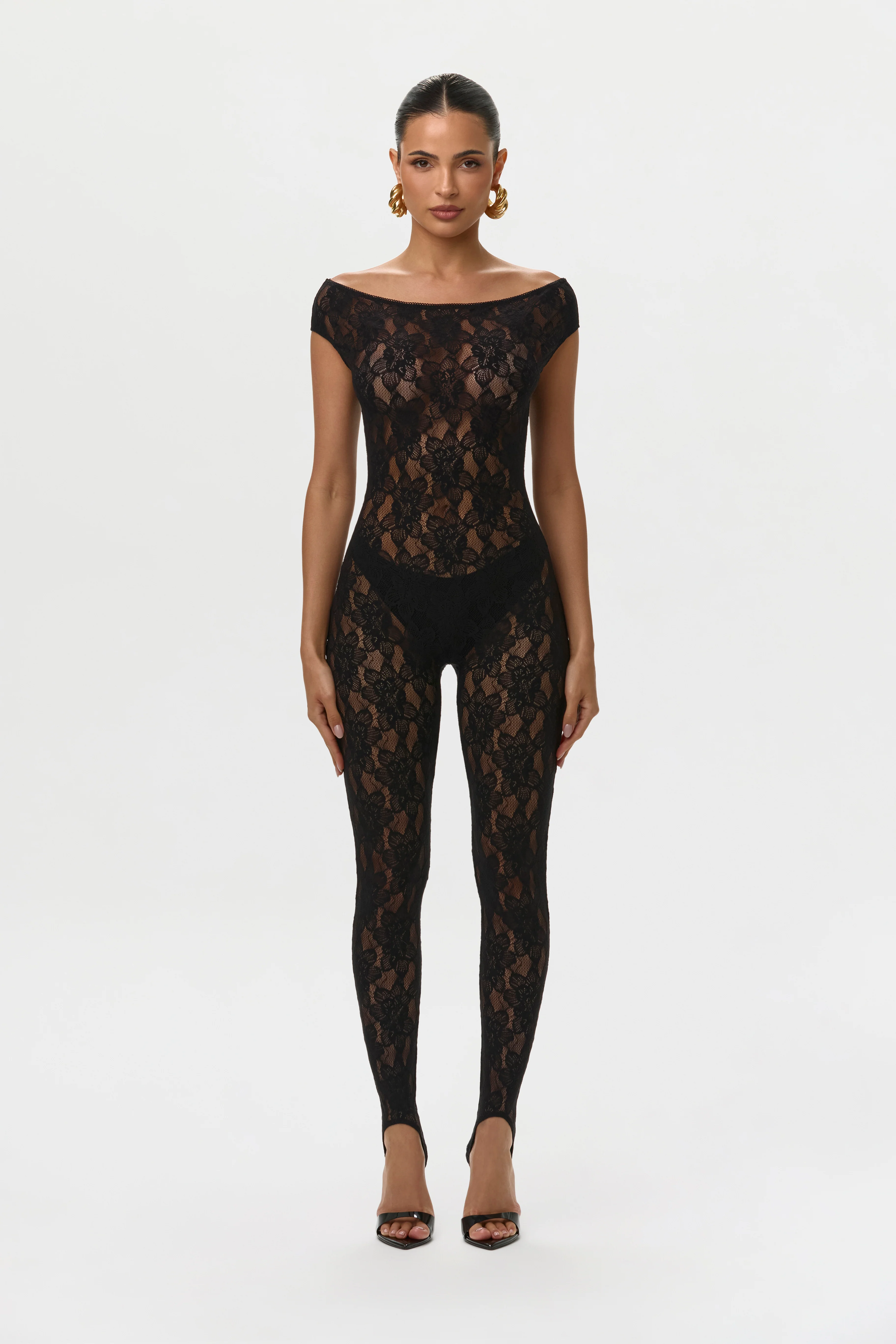 Stretch Lace Off-Shoulder Jumpsuit