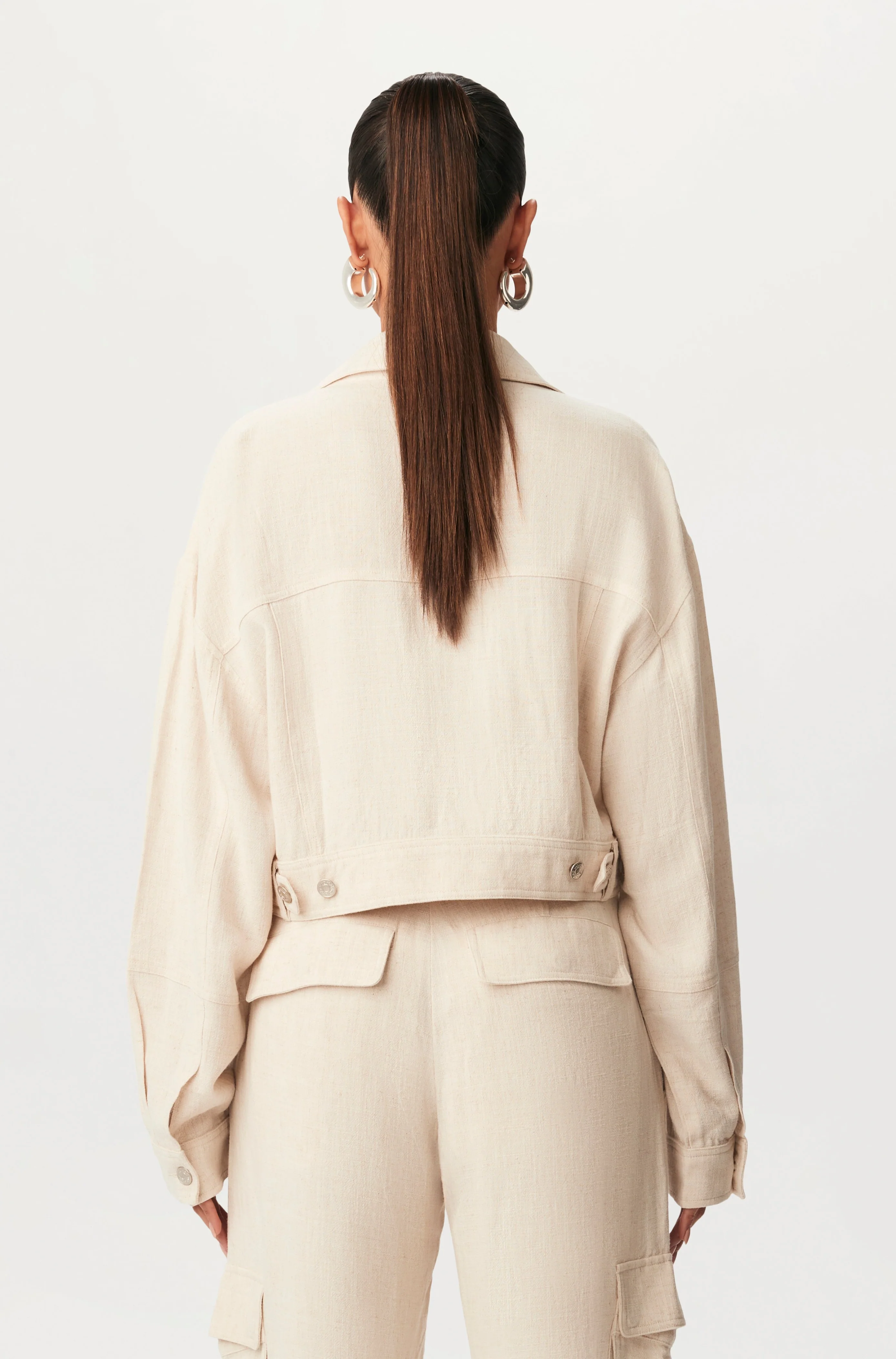 Linen Cargo Cropped Jacket - Image 8