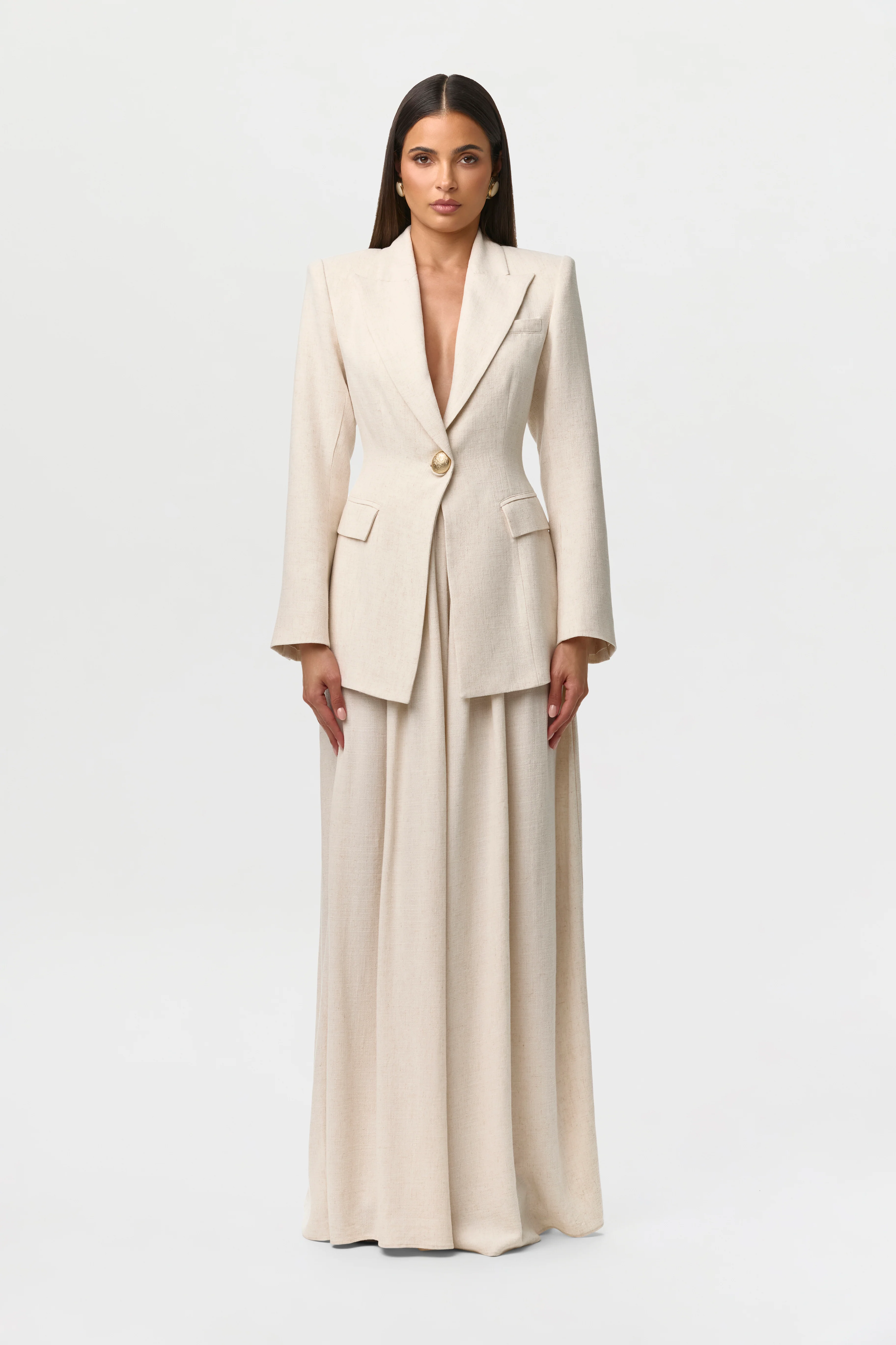 Linen Pleated Wide Leg Pants - Image 12