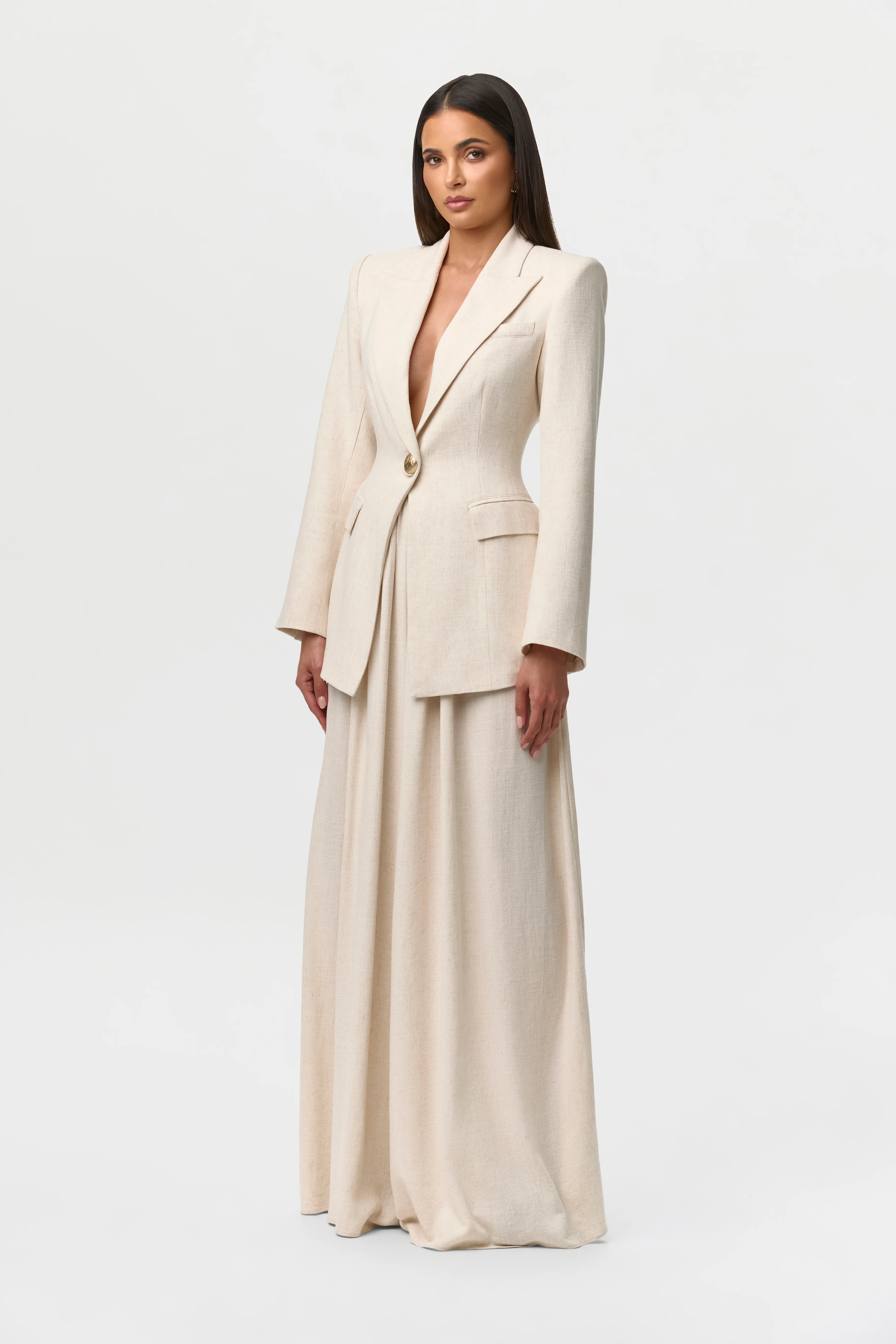 Linen Pleated Wide Leg Pants - Image 13
