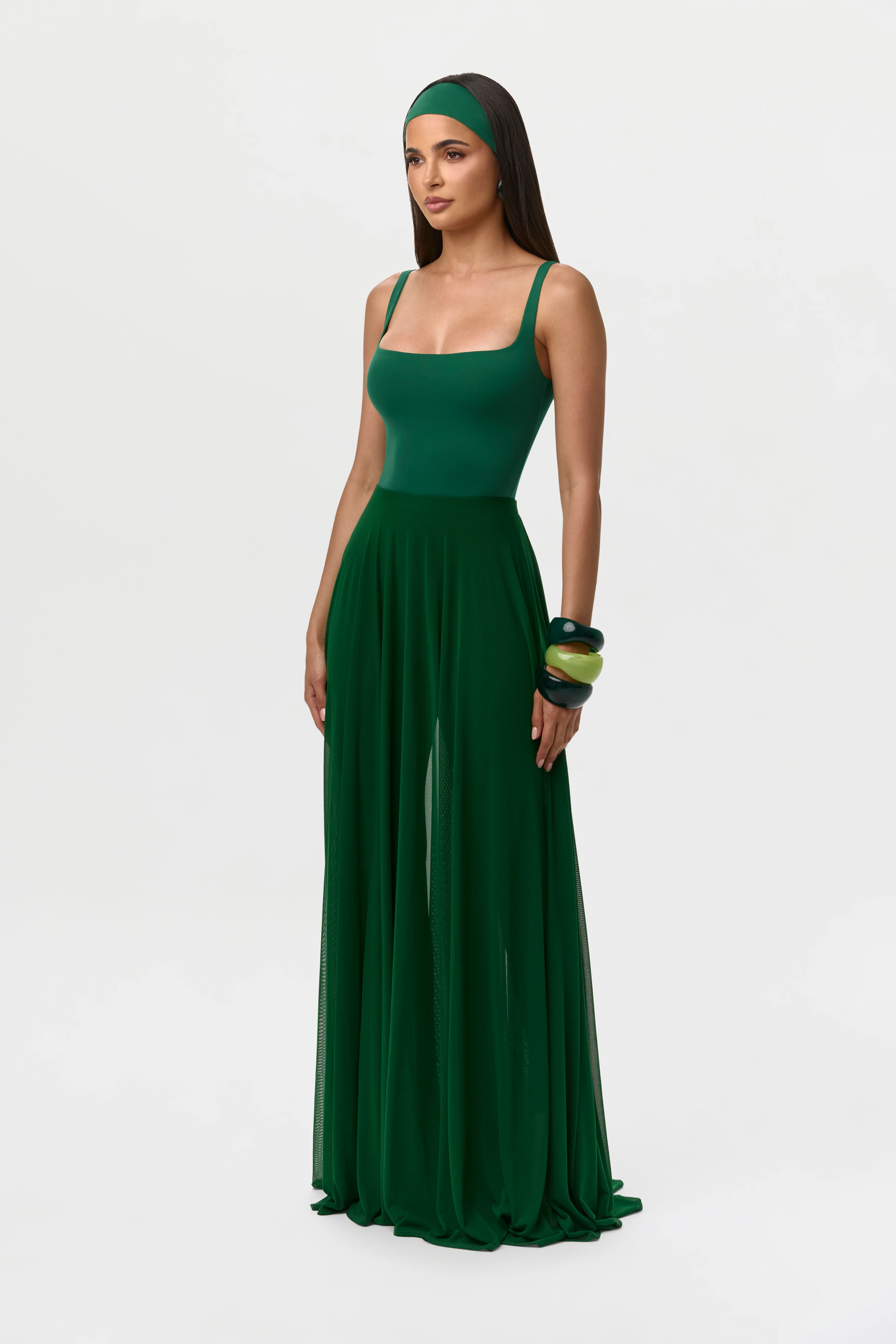 Mesh Legging Pleated Maxi Skirt - Image 3