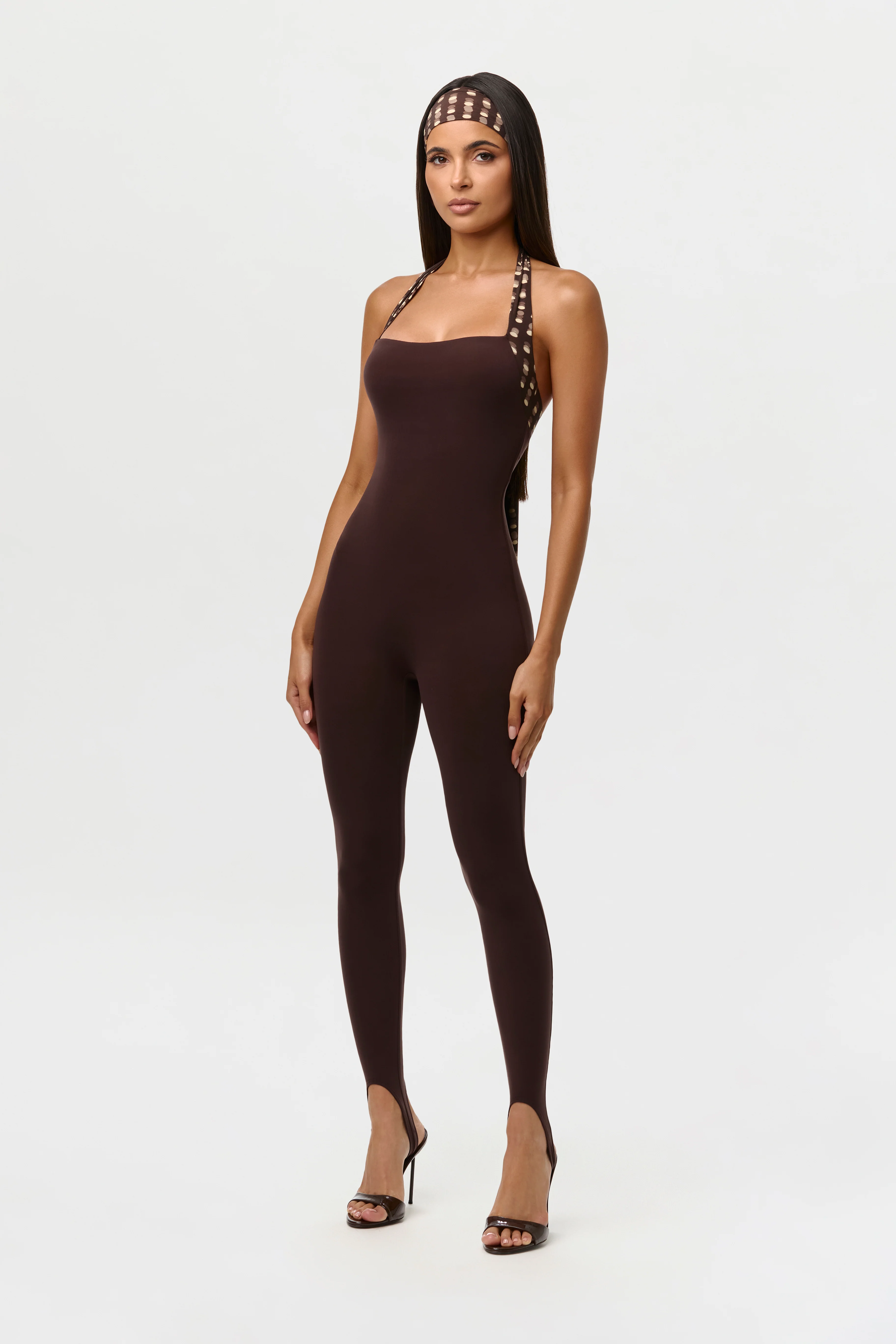 Naked Halter Print Stirrup Jumpsuit - Image 11