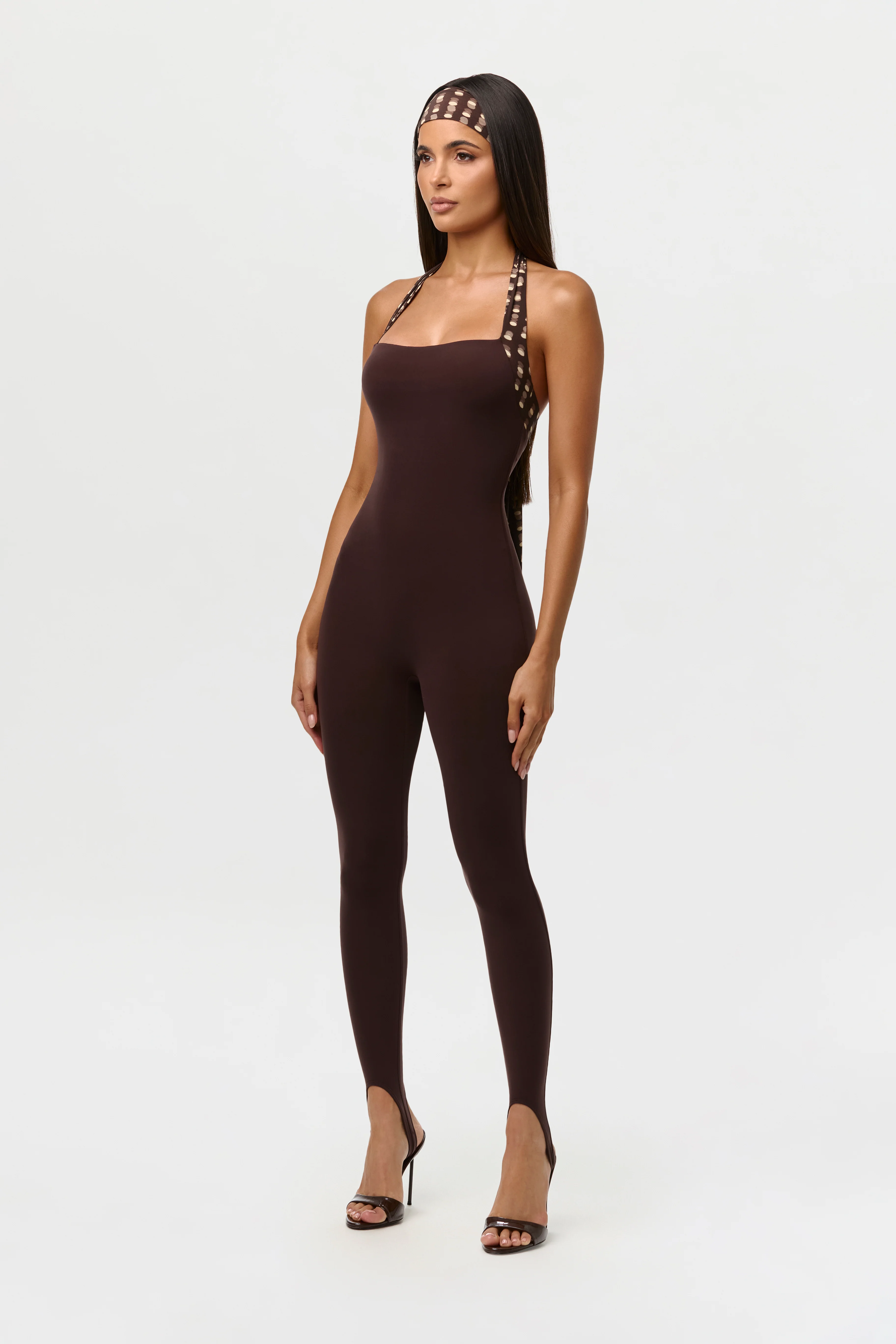 Naked Halter Print Stirrup Jumpsuit - Image 12
