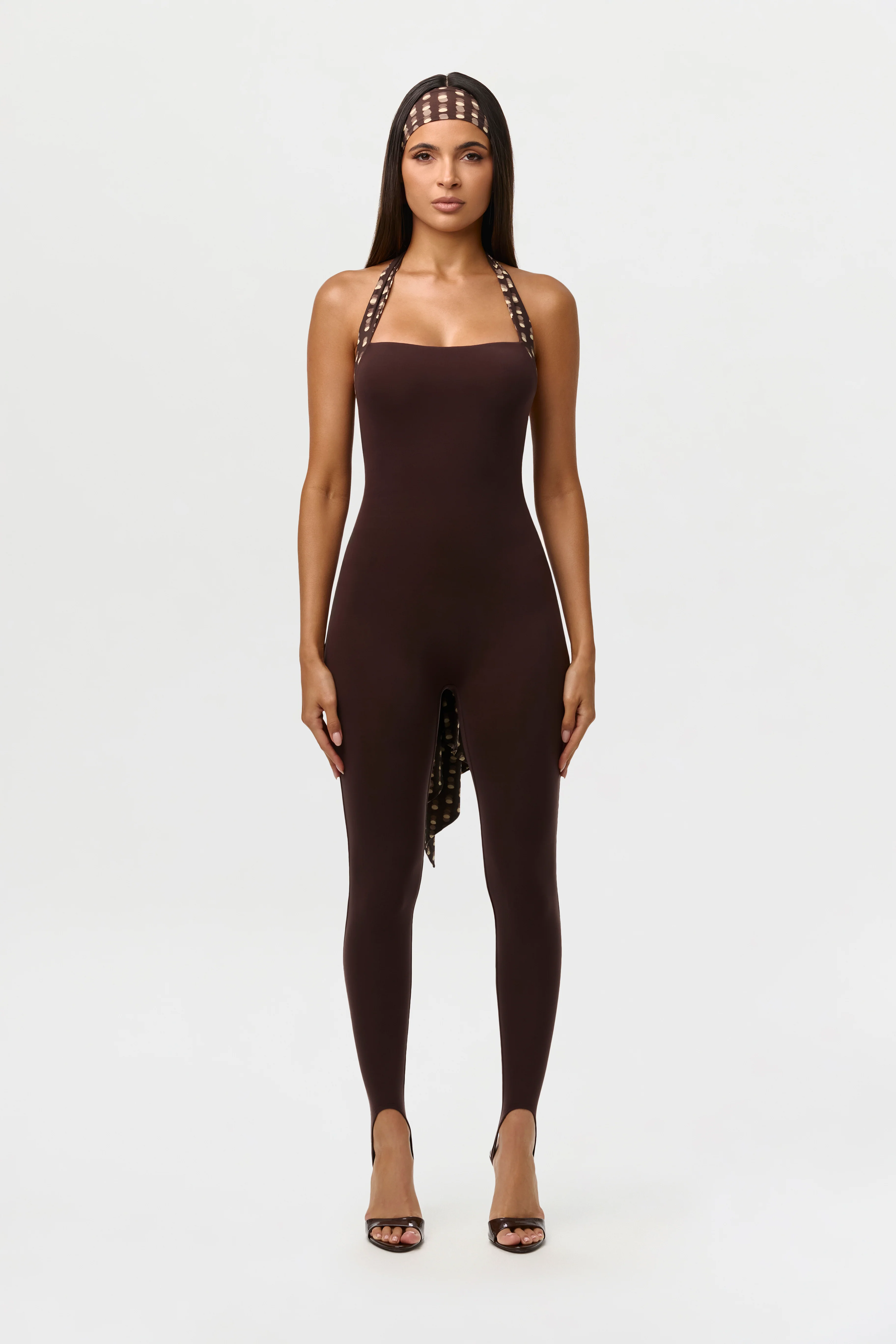 Naked Halter Print Stirrup Jumpsuit - Image 14
