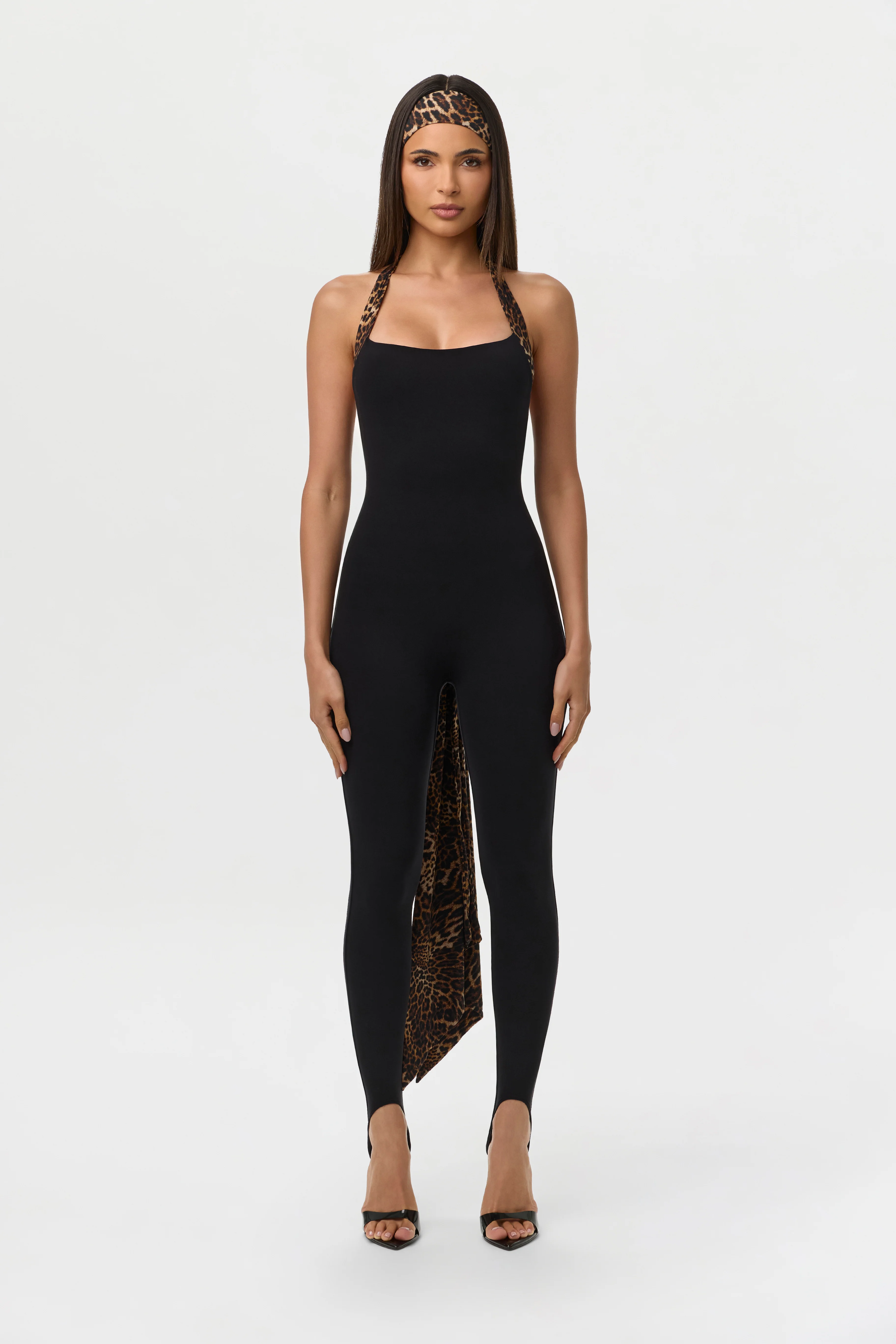 Naked Halter Print Stirrup Jumpsuit - Image 3