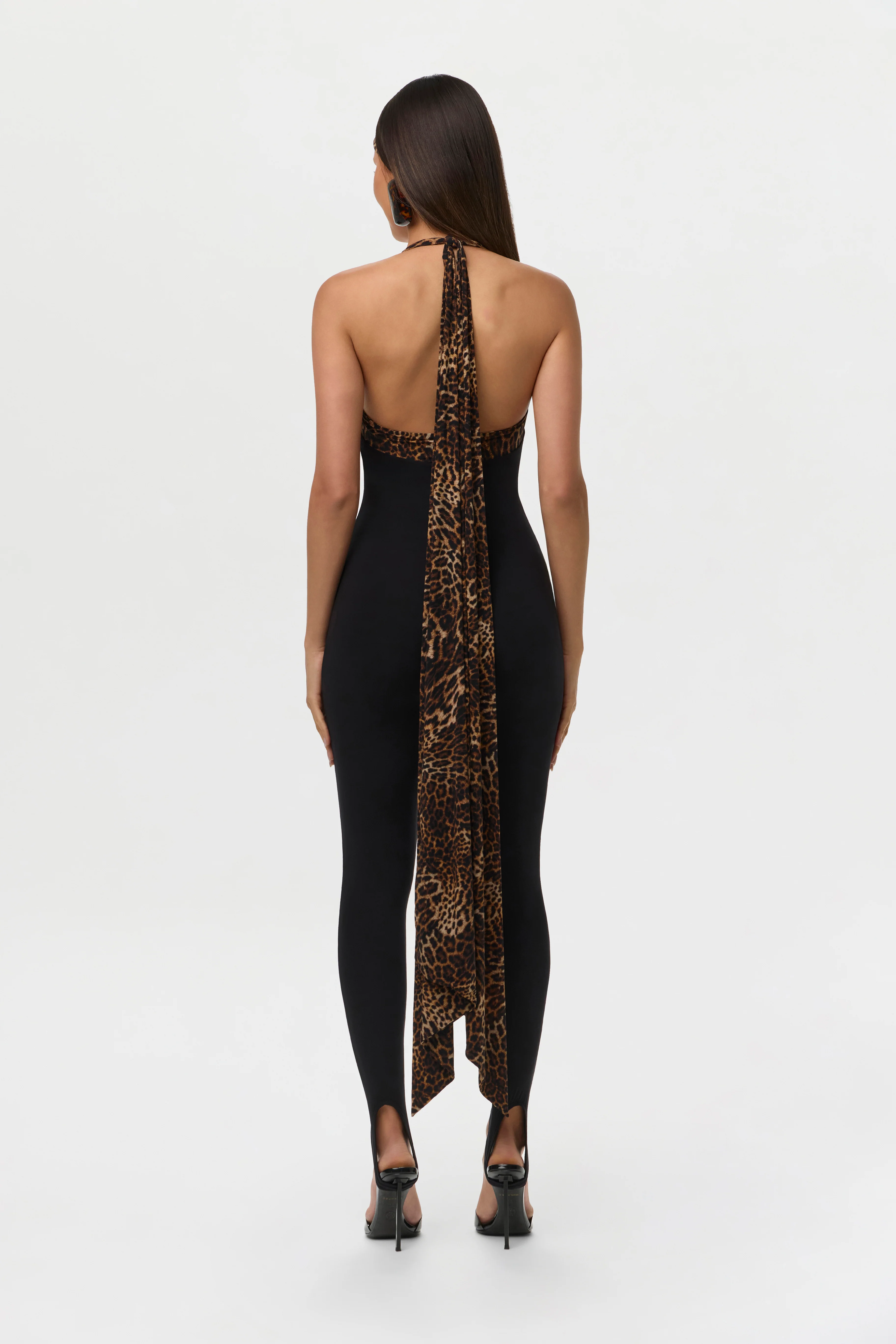 Naked Halter Print Stirrup Jumpsuit - Image 5