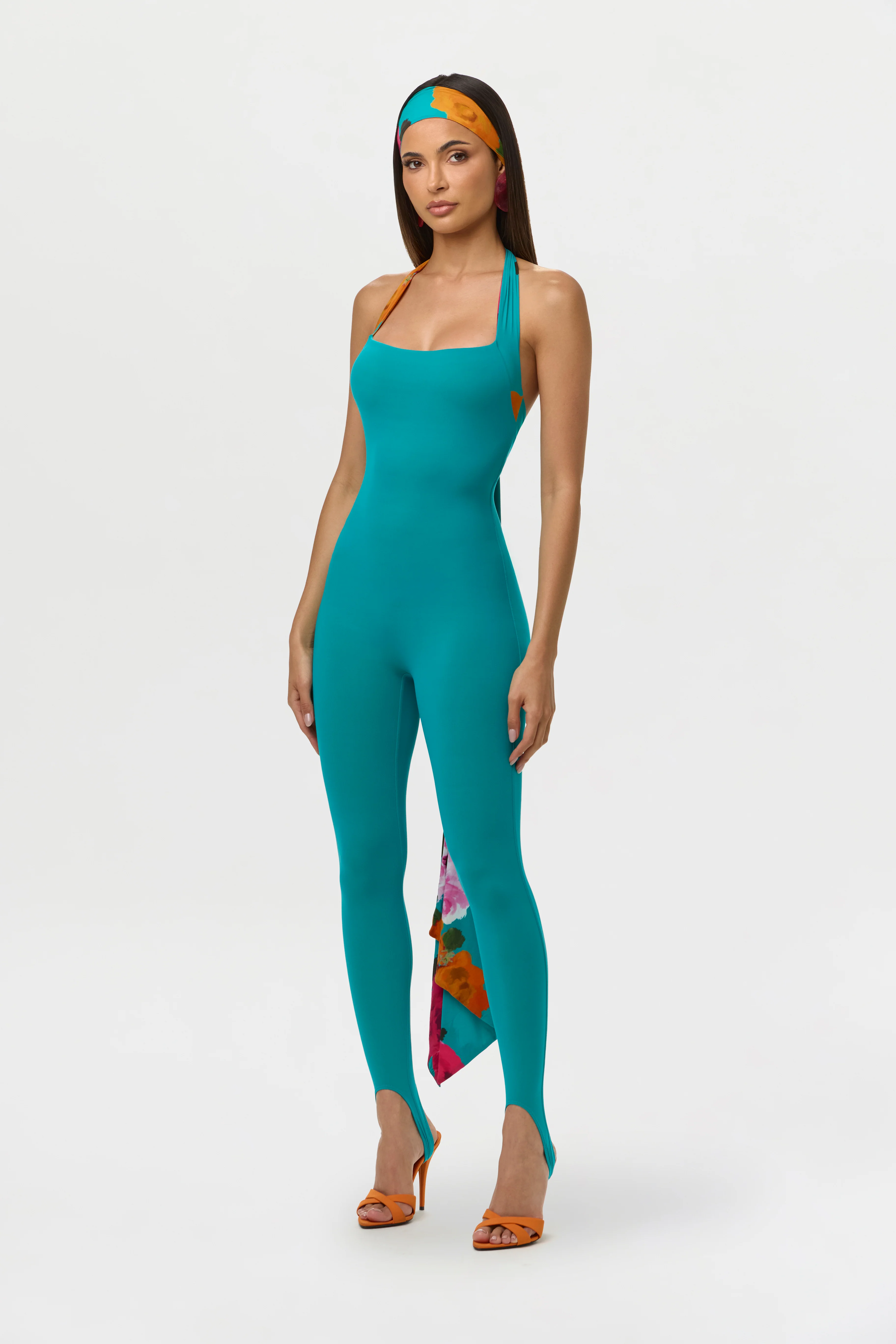 Naked Halter Print Stirrup Jumpsuit - Image 6