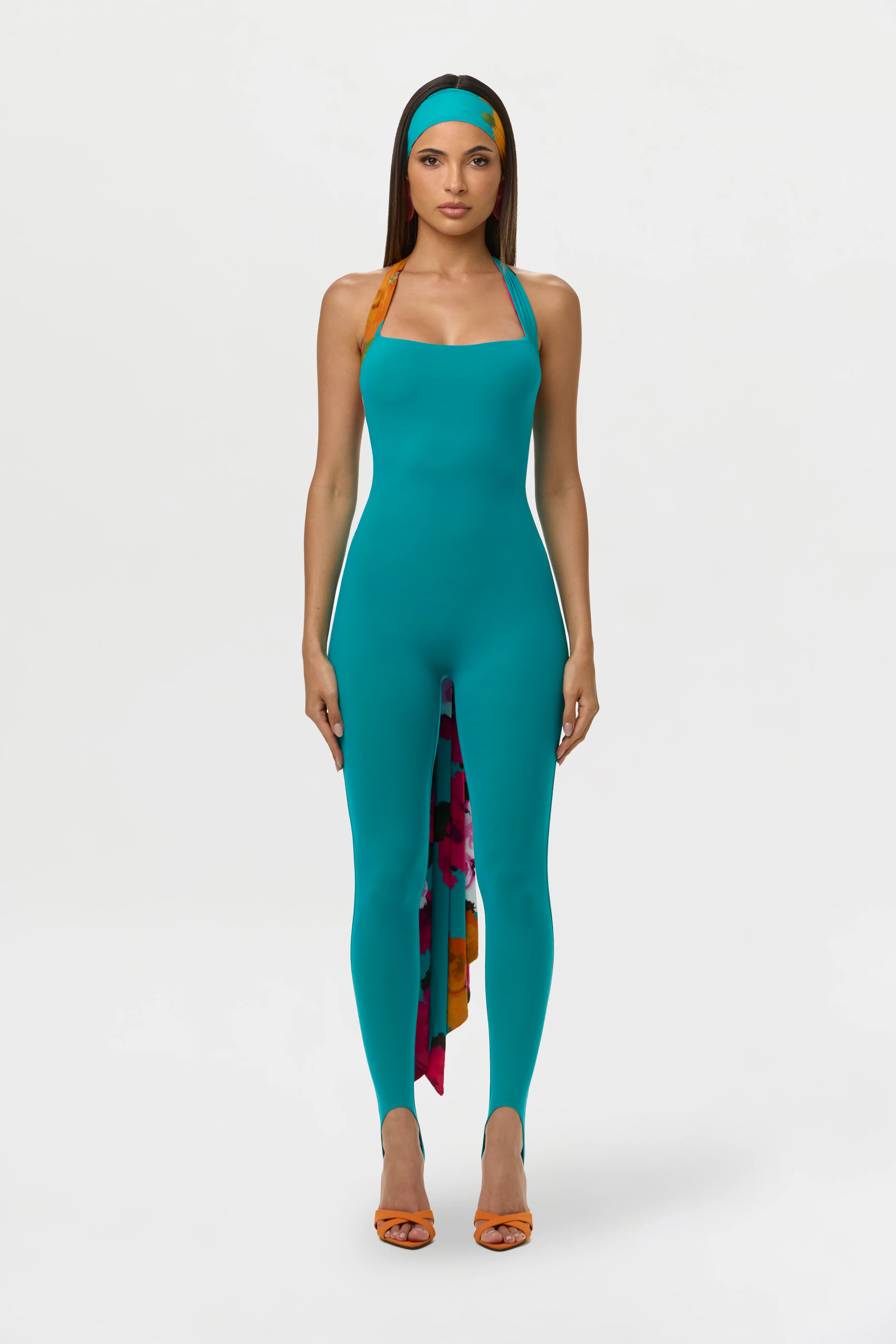 Naked Halter Print Stirrup Jumpsuit - Image 7