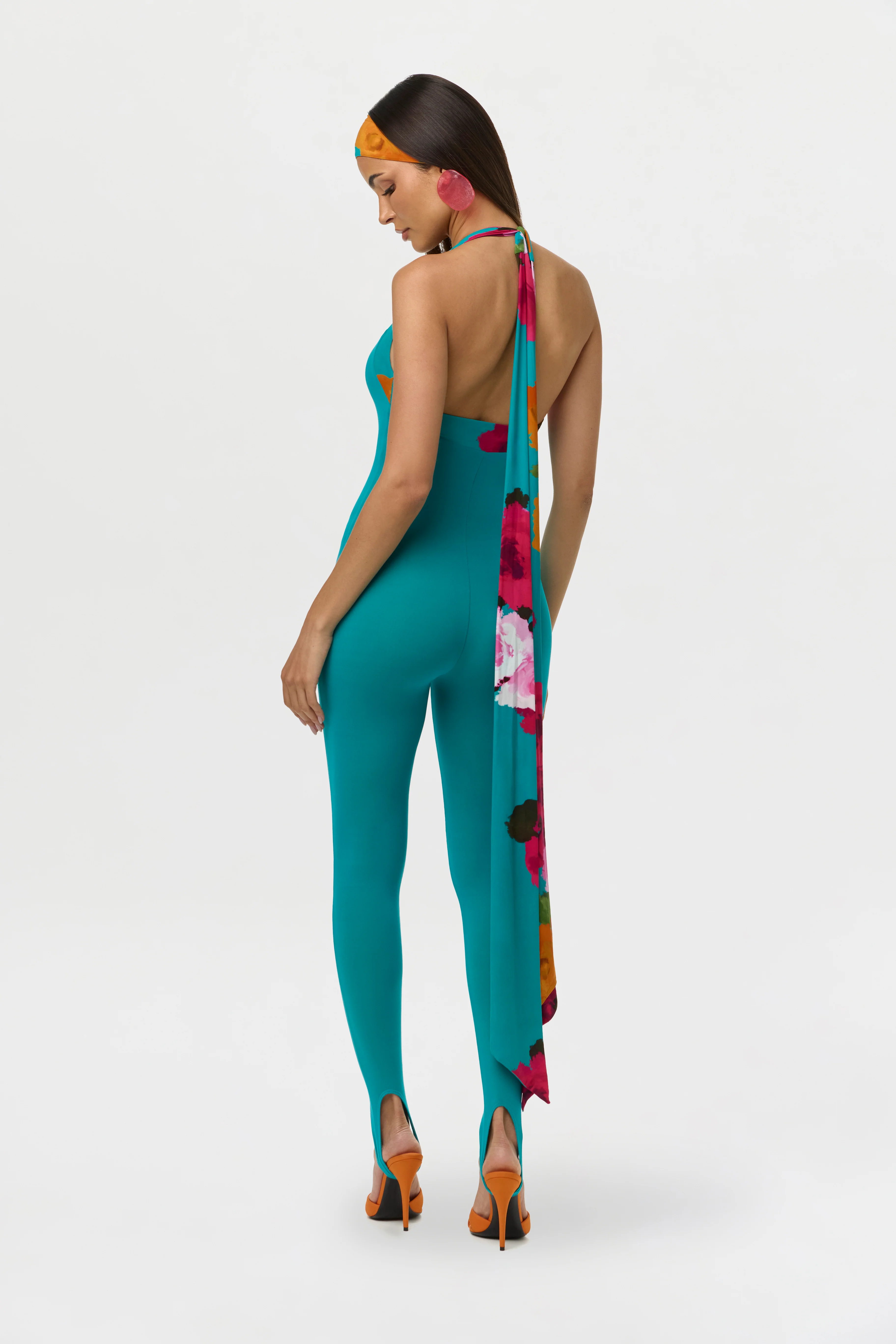 Naked Halter Print Stirrup Jumpsuit - Image 9