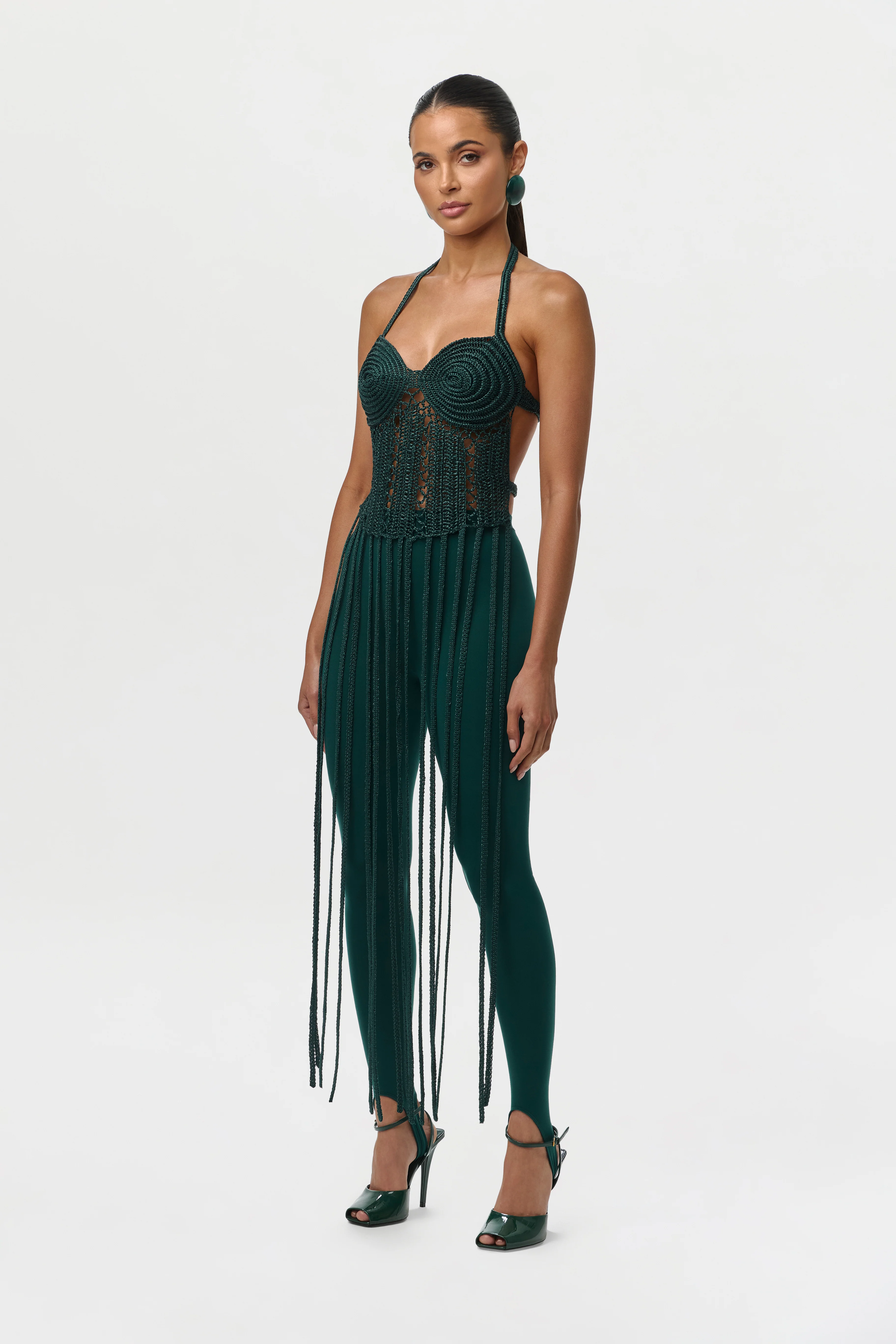 Knit Halter Fringe Crop Top - Image 4