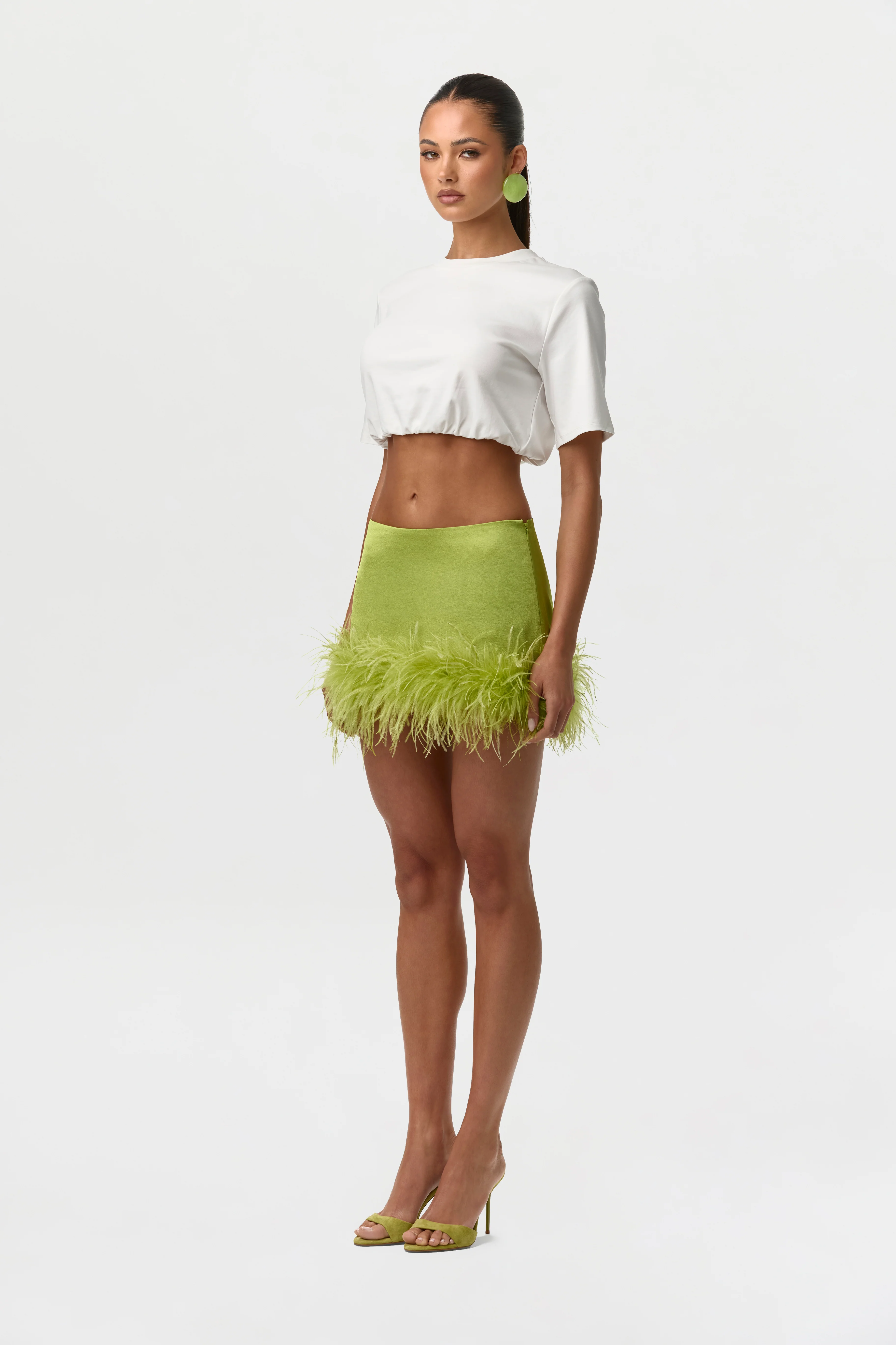 Satin Feather Mini Skirt - Image 4