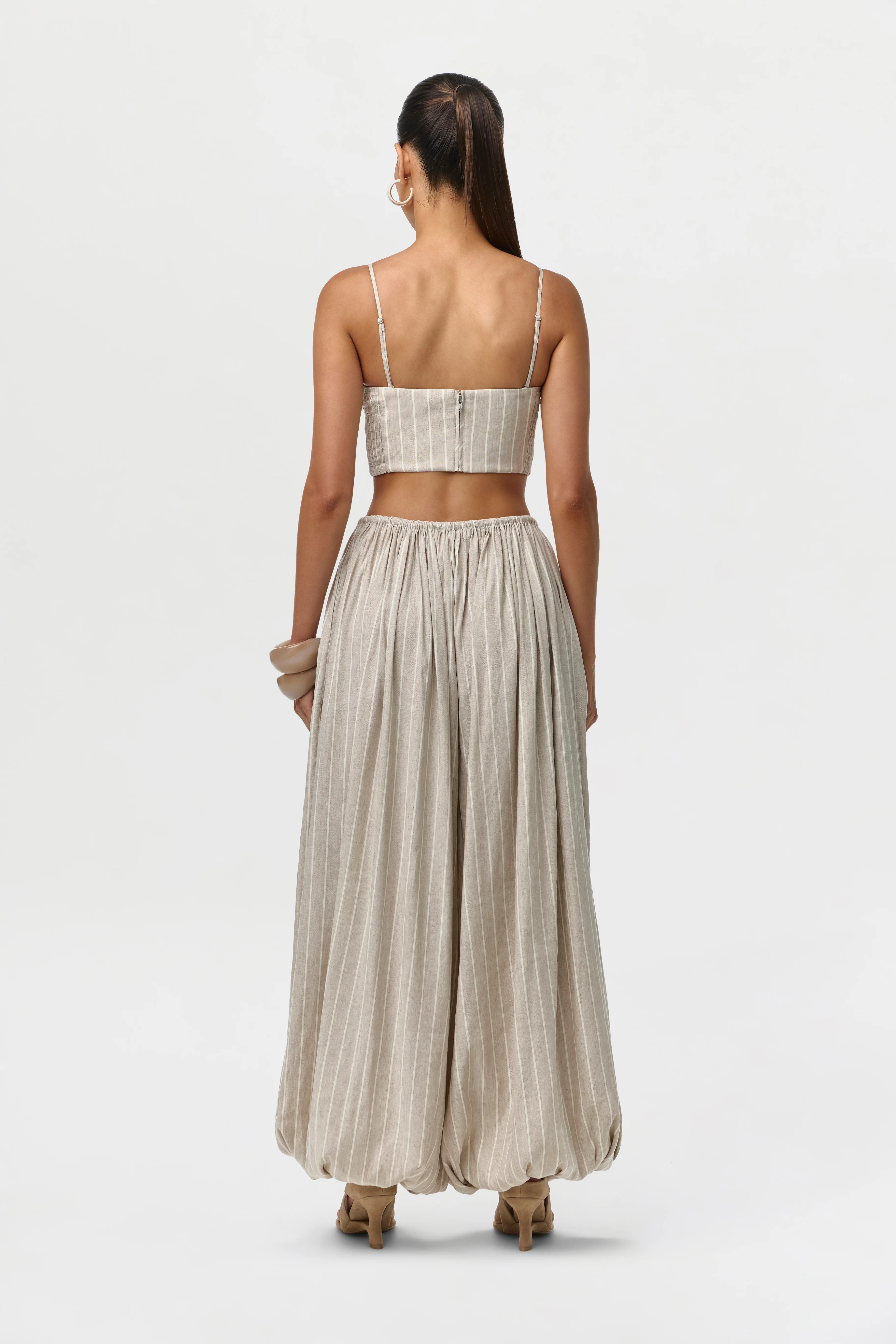 Linen Pinstripe Balloon Pants - Image 3