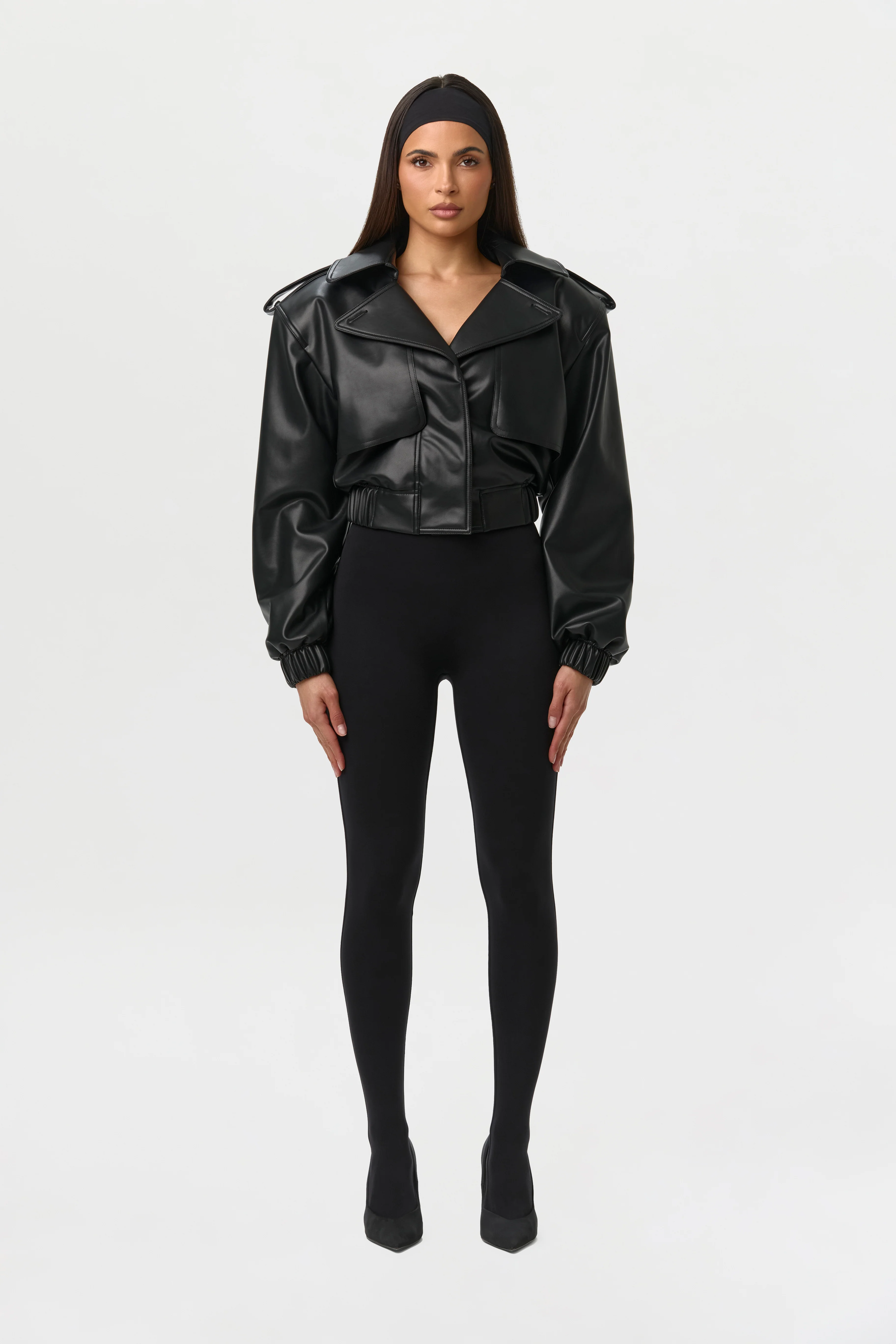 Vegan Leather Cropped Jacket - Image 2